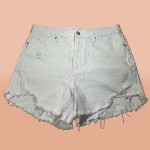 Risen High Waist Distressed White Denim Shorts